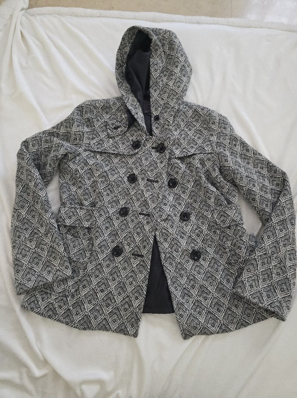 Forever 21 Vintage Tweed Hooded Double-Breasted Pea Coat